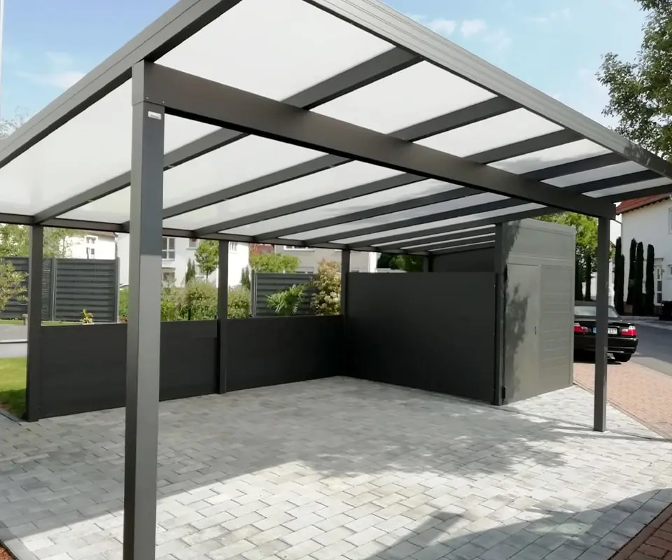 Doppelcarport Polycarbonat Seitenwände Abstellraum Köln