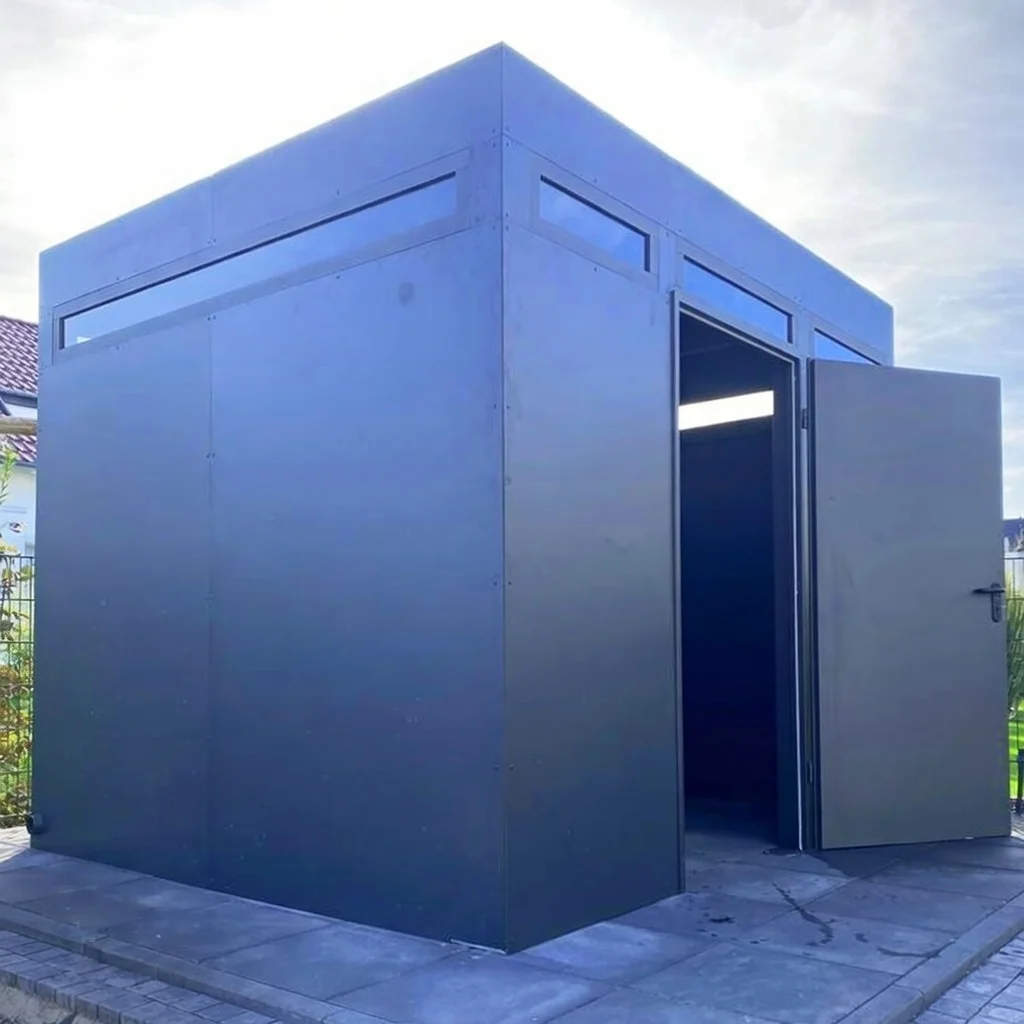 Freistehendes Metall-Gartenhaus anthrazit mit offener Front