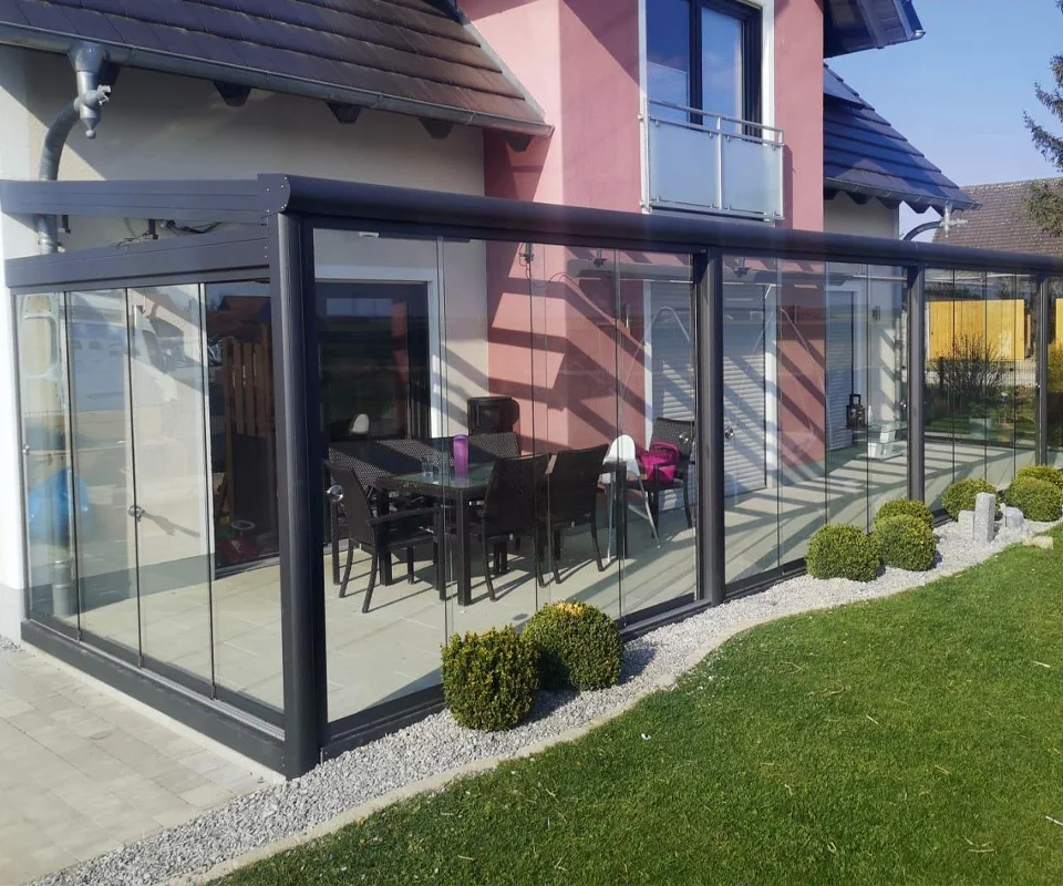 Kaltwintergarten Aluminium Anthrazit Glasschiebewände Leichlingen