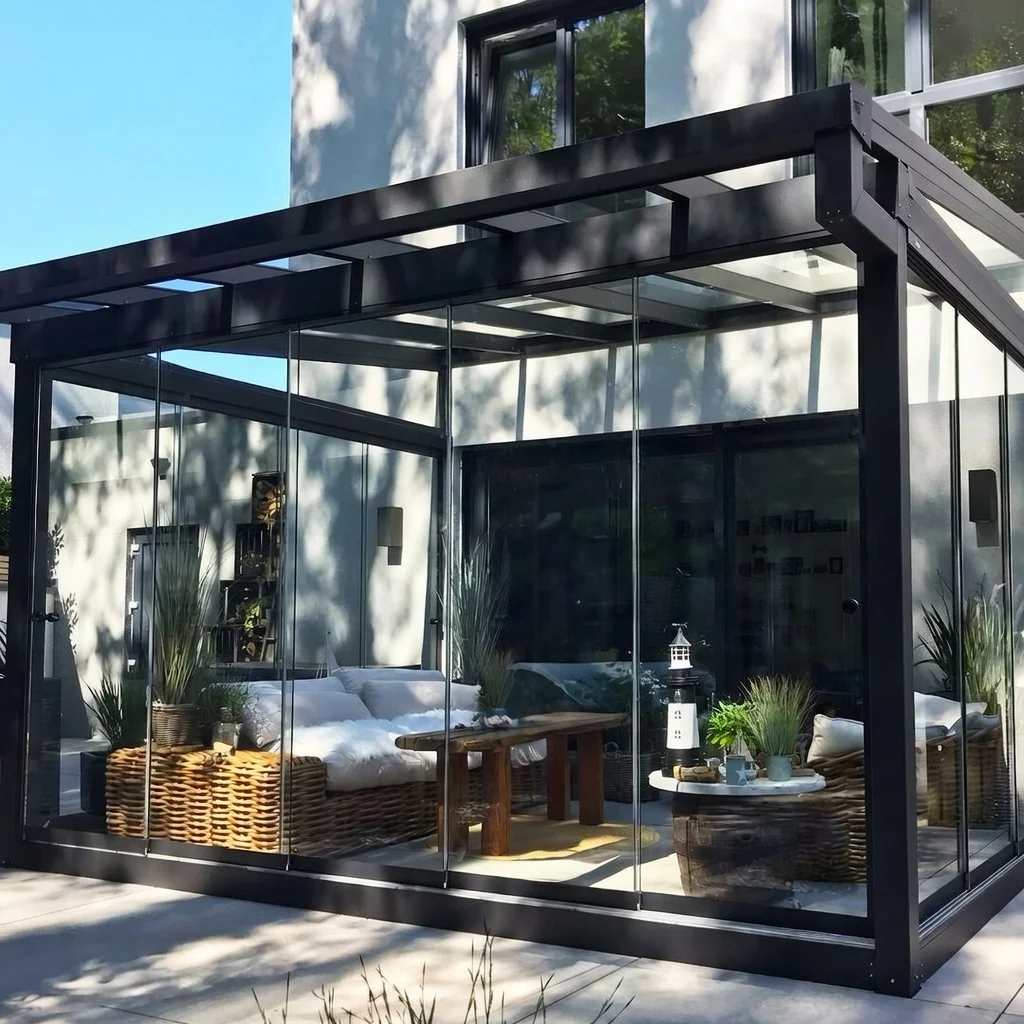 Kaltwintergarten als Lounge mit Aluminium und Panorama-Verglasung in Odenthal
