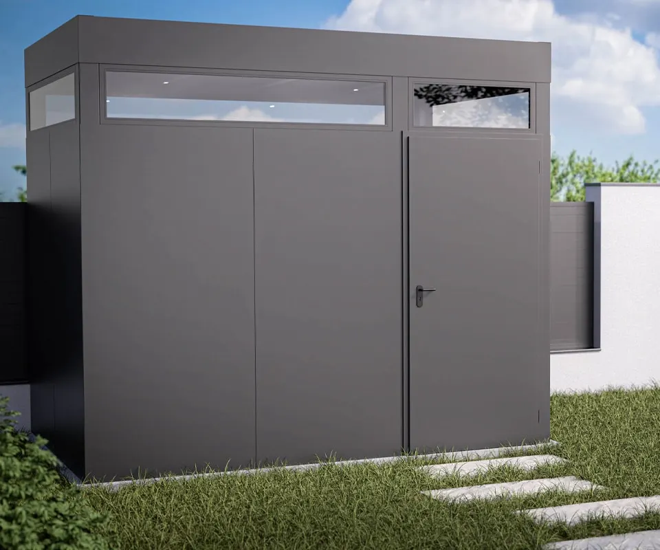 Modernes Metall-Gartenhaus aus feuerverzinktem Stahl mit Oberlicht – anthrazit, NRW