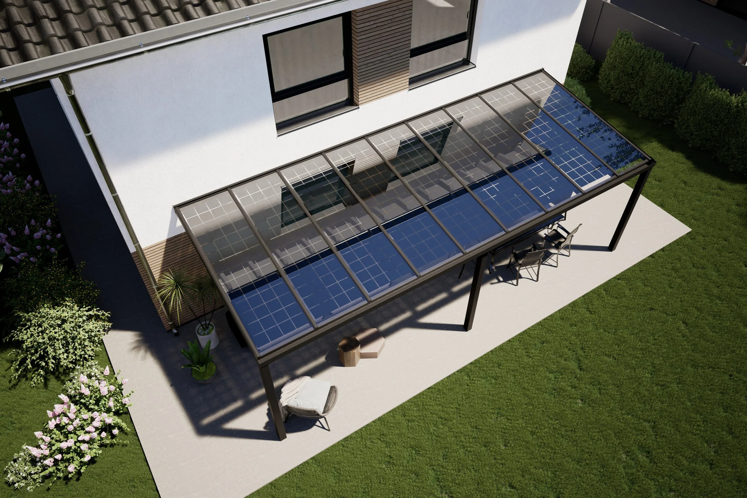 Solar-Terrassendach mit Photovoltaik in Burscheid – Terrassenbauer24