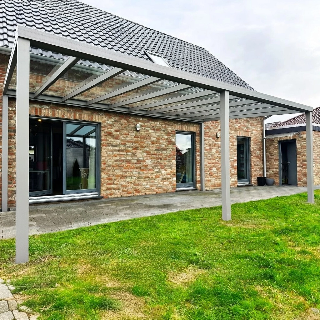 Glas-Terrassenüberdachung Aluminium am Klinkerhaus in Burscheid