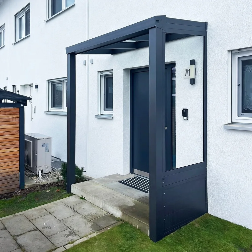 Vordach Aluminium Anthrazit Seitenpaneel kompakt Solingen