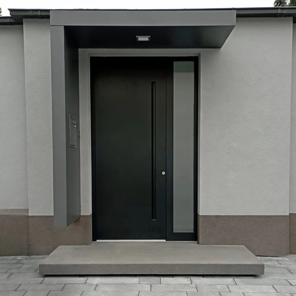 Vordach Anthrazit eingebaut Fassade modern Overath